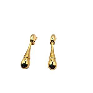 Dangling DIOR signed gold tone textured Teardrop clip earrings 1980s 2.25" long